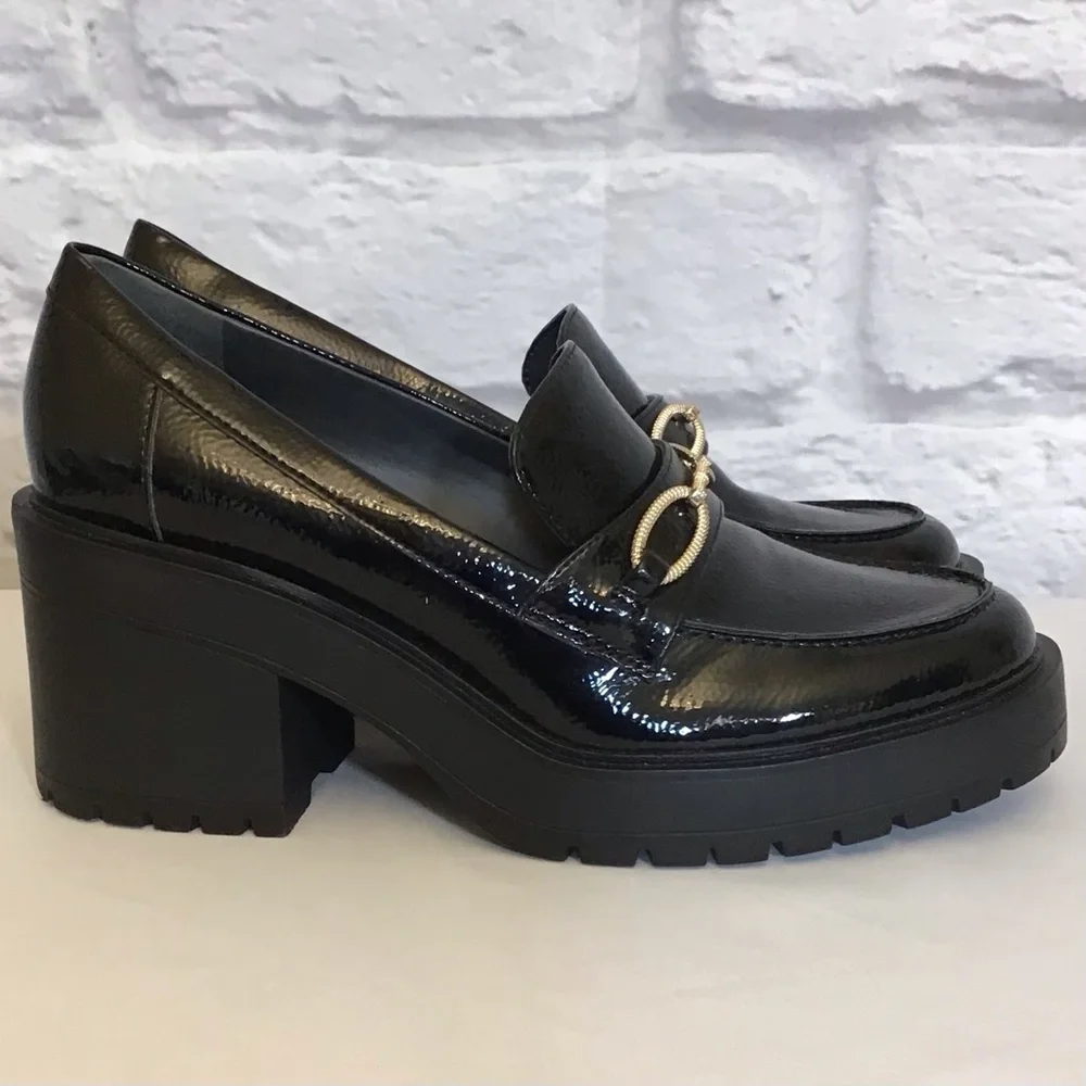 Franco Sarto 9.5 Desma Platform Chunky Loafers Women’s Black Patent Horsebit